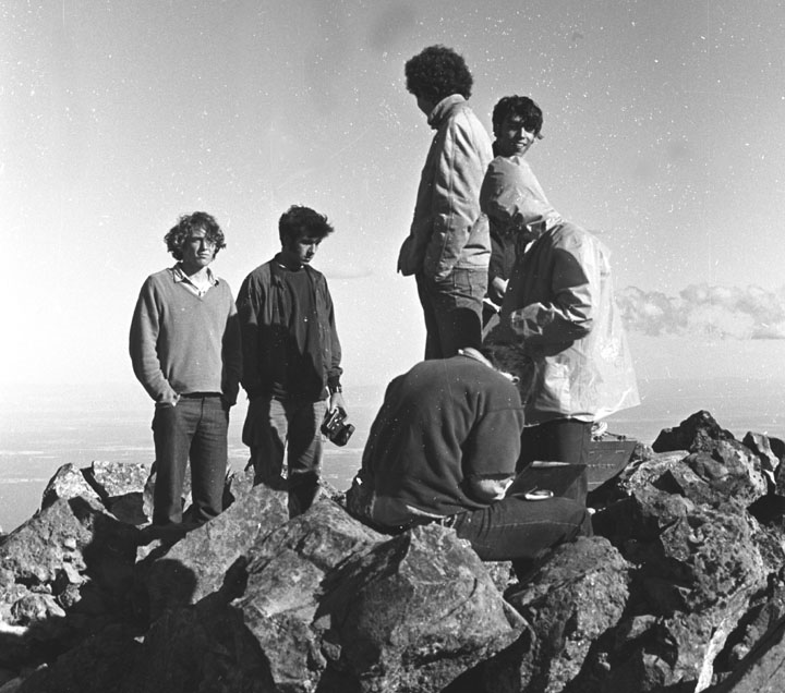 On the summit of Mt. Washington: Leo Fitzpatrick, Ron Hohnstein, Gale Flannegan, John Harvey, Steve Frein, Ron Milloy