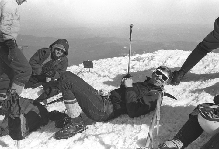 Paul Holland rests on the summit of Mt. Hood
