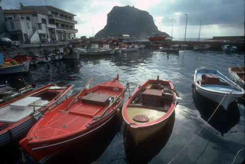 Greece, boat harbor, Monemvassia