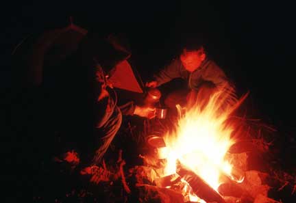 Campers around campfire