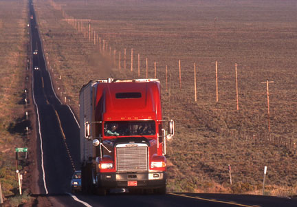 Truck on Straight Highway