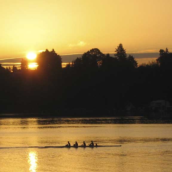 Rowing at dawn, Willamette River, photo