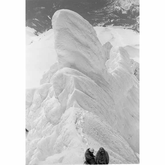 Pausing on top of Hawkins Cliff, Mt. Hood SW side