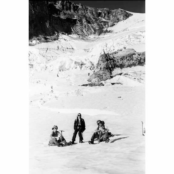 Mt. Hood, mid way on Sunshine Rt., north side, Lois Keller and friends 