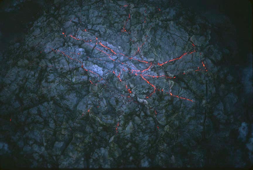 Red lines of hot lava, Mt. St. Helens, July 19, 1980 ©Ancil Nance 