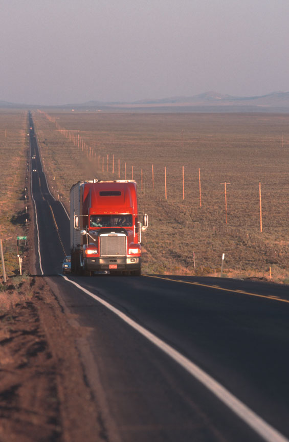 Red truck on Oregon highway